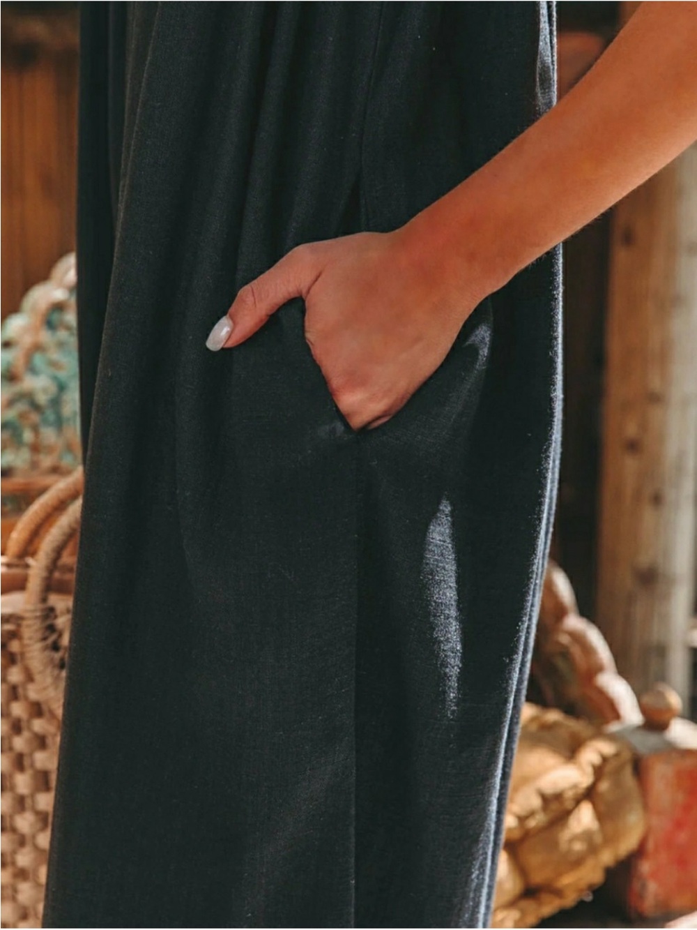 Black Spaghetti-Strap Wide-Leg Jumpsuit - Picture 3 of 6